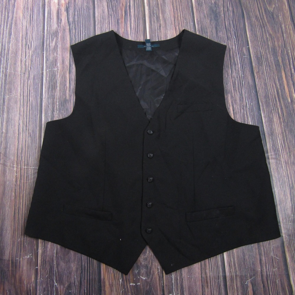 Suit Vest Perry Ellis Mens 2XL Black Polyester Viscose 3 Piece Belted Formal